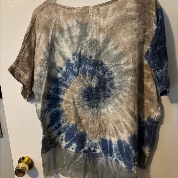 Valentina Naldi Spiral Tie-Dye Top - Blue and Brown Size Small MADE IN ITALY - Picture 3 of 4